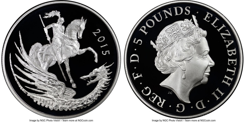 Elizabeth II silver Proof "Prince George's Second Birthday" 5 Pounds 2015 PR70 U...