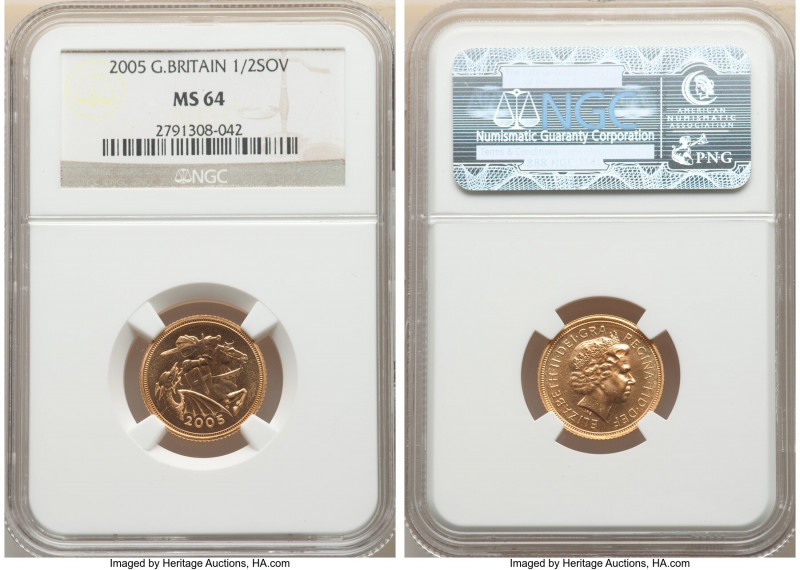 Elizabeth II gold 1/2 Sovereign 2005 MS64 NGC, KM1064. AGW 0.1177 oz. 

HID09801...