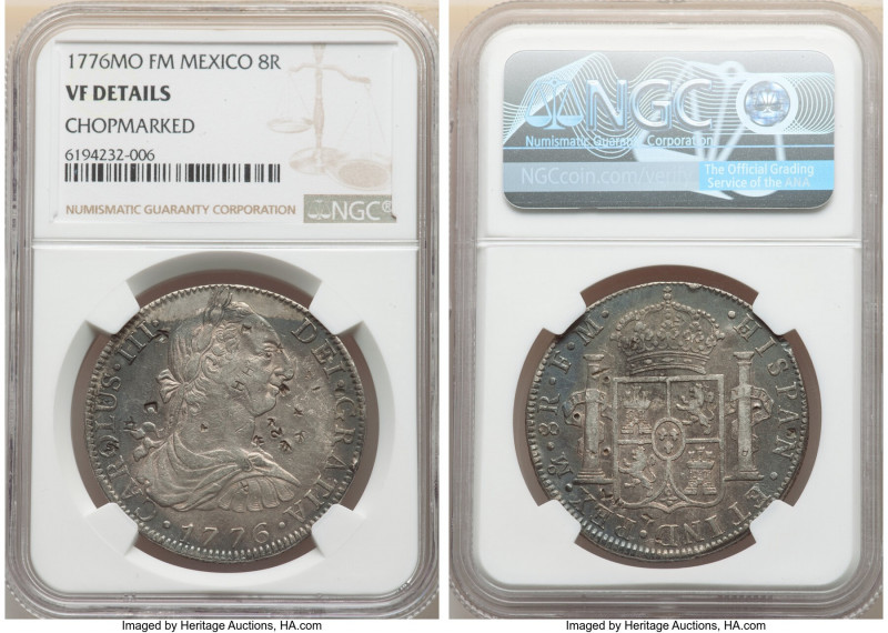 Charles III 8 Reales 1776 Mo-FM VF Details (Chopmarked) NGC, Mexico City mint, K...