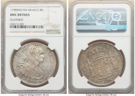 Charles IV 8 Reales 1798 Mo-FM UNC Details (Cleaned) NGC, Mexico City mint, KM109. Highly visible reflective fields peering from beneath a champagne p...