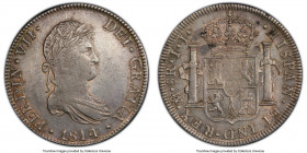 Ferdinand VII 8 Reales 1814 Mo-JJ AU50 PCGS, Mexico City mint, KM111, Cal-1326. Softly struck centers with attractive peach infused cadet-gray tone. 
...