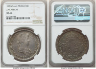 Zacatecas. Ferdinand VII "Royalist" 8 Reales 1820 Zs-AG XF45 NGC, Zacatecas mint, KM111.5. Lilac & blue-gray toning with gold highlights, weakly struc...