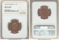 Carl XIV Johan 2/3 Skilling 1836 MS64 Brown NGC, KM641. Full strike with amazing portrait and sky-blue toning. 

HID09801242017

© 2022 Heritage Aucti...