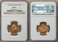Oscar II gold 20 Kronor 1884-EB MS65 NGC, KM748. AGW 0.2593 oz. Reflective luster cascading over rose tinted aurous fields. 

HID09801242017

© 2022 H...