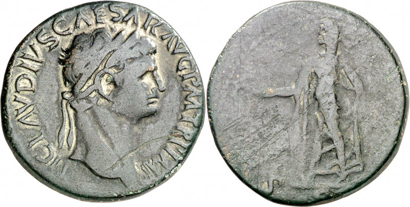 (41-42 d.C.). Claudio. Sestercio. (Spink 1853) (Co. 85) (RIC. 99). Acuñación bár...