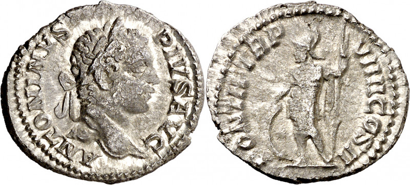 (206 d.C.). Caracalla. Denario. (Spink 6859 var) (S. 424b) (RIC. 83). 3,54 g. MB...