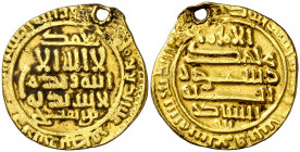 Midraríes de Segilmesa. AH 337. Muhamad al-Shakir ibn al-Fath. Dinar. (S.Album 453) (Mitch. W. of I. 357) (Lavoix 929 sim). Perforación que no afecta ...