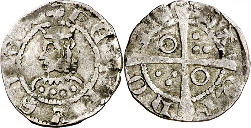 Pere III (1336-1387). Barcelona. Diner. (Cru.V.S. 418.1) (Cru.C.G. 2231). La V d...