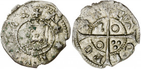 Pere III (1336-1387). Barcelona. Diner. (Cru.V.S. 427 var) (Cru.C.G. 2237 var). A y U latinas. Manchitas. Ex Áureo 16/12/2004, nº 3396. Vellón rico. 1...