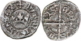 Lluís XI de França (1463-1467 / 1473-1483). Perpinyà. Malla. (Cru.V.S. 929 var) (Cru.C.G. 3052). Rara. 0,70 g. MBC/MBC-.