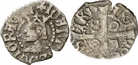 Joan II (1458-1479). Sardenya (Càller). Diner o pitxol. (Cru.V.S. 986 var) (Cru.C.G. 3025 var) (MIR. 15 var). Cospel ligeramente faltada. 0,63 g. MBC-...