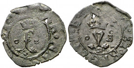 Reyes Católicos. Segovia. A. 1 blanca. (AC. 40). Hojita que atraviesa la moneda. 1,20 g. (MBC-).