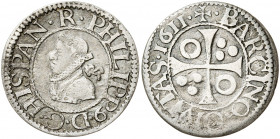 1611. Felipe III. Barcelona. 1/2 croat. (AC. 374) (Cru.C.G. 4342). 1,42 g. MBC/MBC-.