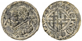 1633. Felipe IV. Barcelona. 1 ardit. (AC. 17) (Cru.C.G. 4420g var). bajo el busto. Escasa. 1,62 g. MBC-.