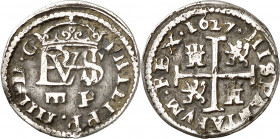 1627. Felipe IV. Segovia. 1/2 real. (AC. 620). Acueducto de dos arcos. 1,24 g. MBC.