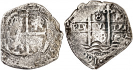 1668. Carlos II. Potosí. E. 8 reales. (AC. 699). Doble fecha, las dos parciales. Oxidaciones. 18,73 g. (BC).