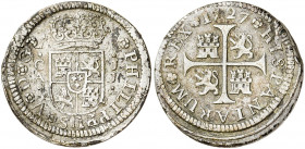 1727. Felipe V. Cuenca. JJ. 1/2 real. (AC. 107). Leves grietas. 1,26 g. BC+/MBC-.