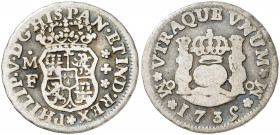 1735. Felipe V. México. MF. 1/2 real. (AC. 254). Columnario. 1,53 g. BC+/BC.