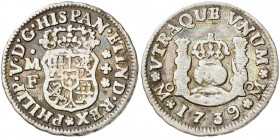 1739. Felipe V. México. MF. 1/2 real. (AC. 262). Columnario. Rayitas. 1,60 g. MBC-/BC+.