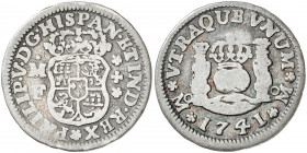 1741. Felipe V. México. MF. 1/2 real. (AC. 265). Columnario. 1,49 g. BC+/BC.