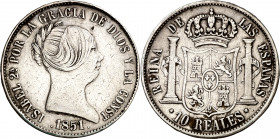 1851. Isabel II. Madrid. 10 reales. (AC. 525). Rayita. 12,94 g. MBC.