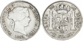1862. Isabel II. Madrid. 10 reales. (AC. 539). 12,76 g. BC+.