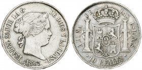 1863. Isabel II. Madrid. 10 reales. (AC. 540). 12,90 g. MBC-.