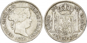 1866. Isabel II. Madrid. 1 escudo. (AC. 564). 12,85 g. BC+.