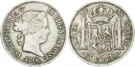 1866. Isabel II. Madrid. 1 escudo. (AC. 564). 12,81 g. MBC-/MBC.