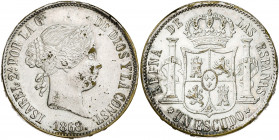 1868*1868. Isabel II. Madrid. 1 escudo. (Barrera 829). Falsa de época en latón plateado. 12,03 g. MBC+/EBC-.