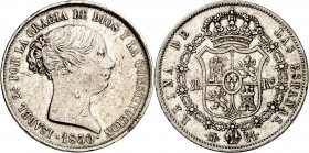 1850. Isabel II. Madrid. CL. 20 reales. (AC. 591). Golpecitos. 26,04 g. MBC.