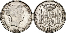 1861. Isabel II. Madrid. 20 reales. (AC. 619). 25,65 g. MBC-.