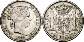 1864. Isabel II. Madrid. 20 reales. (AC. 622). 25,71 g. MBC-/MBC.