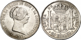 1851. Isabel II. Sevilla. 20 reales. (AC. 626). Golpecitos. 25,72 g. MBC+.