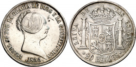 1855. Isabel II. Sevilla. 20 reales. (AC. 632). 25,95 g. MBC+.