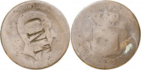 Alfonso XII. Barcelona. (OM). 10 céntimos. Contramarca política: CNT. 9,22 g. BC.