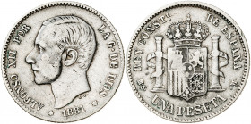 1881*---1. Alfonso XII. MSM. 1 peseta. (AC. 17). Escasa. 4,85 g. BC+.