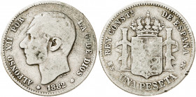 1882/1*----. Alfonso XII. MSM. 1 peseta. (AC. 18 ó 19). 4,72 g. BC.