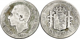 1884*----. Alfonso XII. MSM. 1 peseta. (AC. 23). Rara. 4,61 g. BC-.