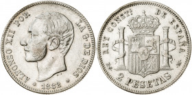 1882*1882. Alfonso XII. MSM. 2 pesetas. (AC. 32). 9,96 g. MBC-.