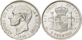 1883*1883. Alfonso XII. MSM. 5 pesetas. (AC. 55). Leves rayitas. 24,56 g. MBC-.