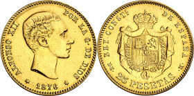 1876*1876. Alfonso XII. DEM. 25 pesetas. (AC. 67). Sirvió como joya. 8,03 g. (MBC).