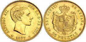1877*1-77. Alfonso XII. DEM. 25 pesetas. (AC. 68). 8,04 g. MBC+.