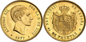 1877*1877. Alfonso XII. DEM. 25 pesetas. (AC. 68). 8,04 g. EBC-.
