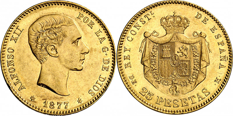 1877*1877. Alfonso XII. DEM. 25 pesetas. (AC. 68). 8,06 g. EBC-.