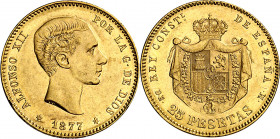 1877*1877. Alfonso XII. DEM. 25 pesetas. (AC. 68). 8,06 g. EBC-.