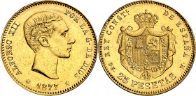 1877*1-7-. Alfonso XII. DEM. 25 pesetas. (AC. 68). 8,05 g. EBC-.