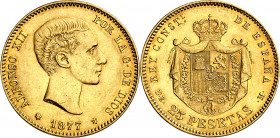 1877*1877. Alfonso XII. DEM. 25 pesetas. (AC. 68). 8,04 g. EBC-.