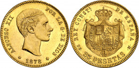 1878*1878. Alfonso XII. DEM. 25 pesetas. (AC. 70). Golpecitos. Parte de brillo original. 8,03 g. EBC.