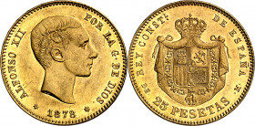 1878*1878. Alfonso XII. DEM. 25 pesetas. (AC. 70). Rayitas. Parte de brillo original. 8,07 g. EBC.